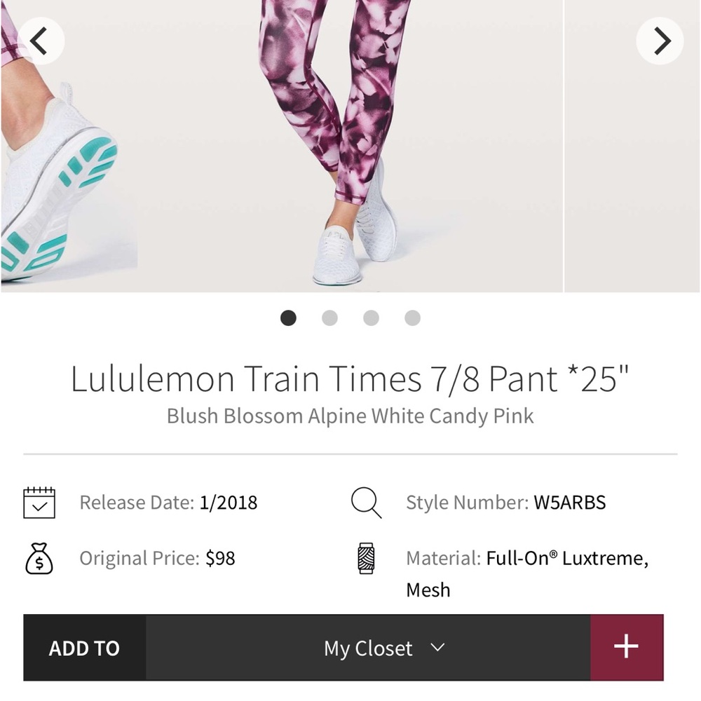 Lululemon EXCELLENT CONDITION BLUSH BLOSSOM ALPINE WHITE 25” 7/8 - Picture 8 of 9